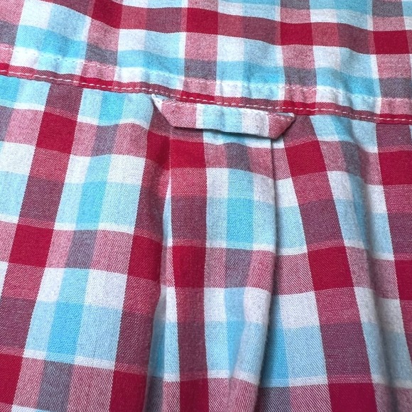 Chaps Button Down Shirt Mens Large Red Blue Plaid Easy Care Short Sleeve Preppy - Picture 11 of 13